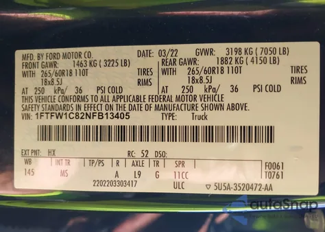 2022 Ford F-150 Xlt from USA, damaged, VIN 1FTFW1C82NFB13405